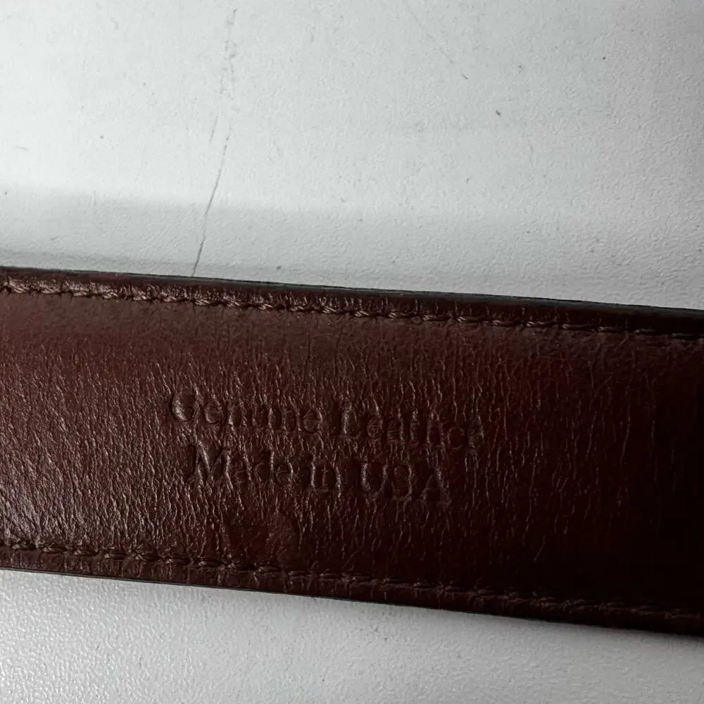 LL Bean Vintage Genuine Full Grain Leather Belt 36 Made in USA Brass Buckle Flaw